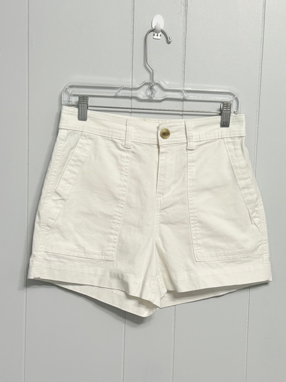 #8)  a new day White High-Rise Utility Shorts